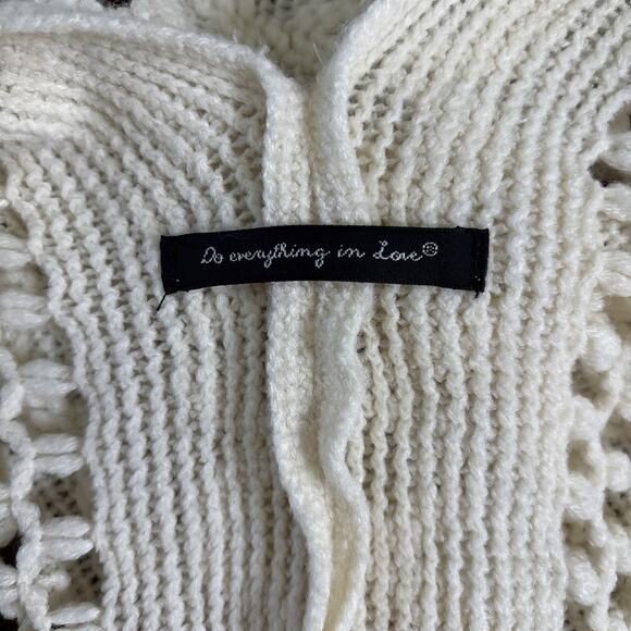 Do‎ Everything In Love Ivory Crochet Boho Cardigan One Size Fringe Coastal Indie - Picture 3 of 8
